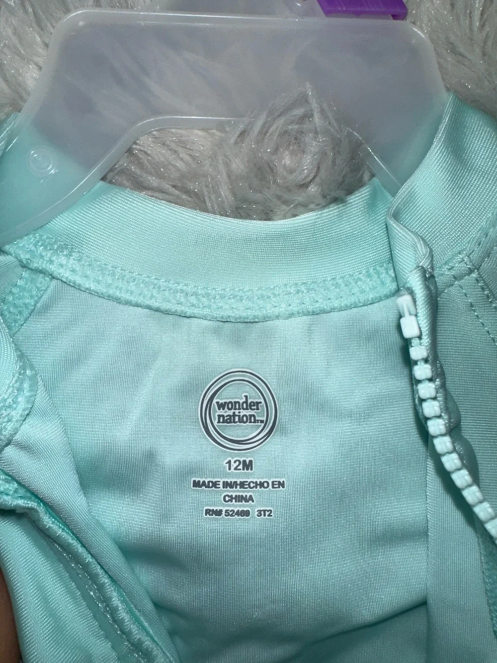 Wonder Nation Light Mint Zip-Front Swim Top UPF 50+ Summer - NWT 12M or 18M